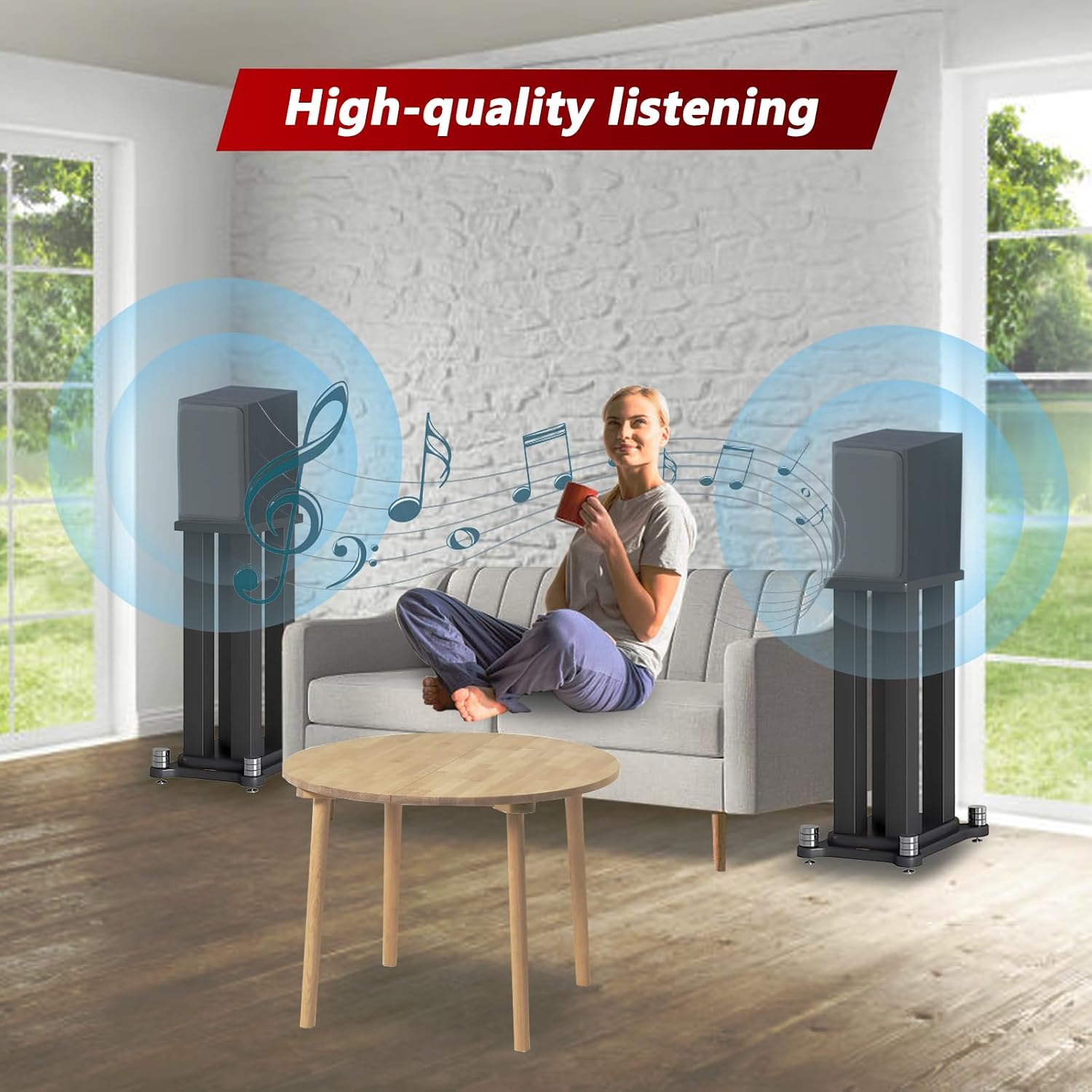 A Pair of Speaker Stands, Heavy Duty Speaker Stand Holds Bookshelf/Satellite/Large Speaker, Vibration-Absorbing MDF Design, 1.96×1.96in Metal Column Support,Holds 88lbs Speaker (Black, 11.8in)