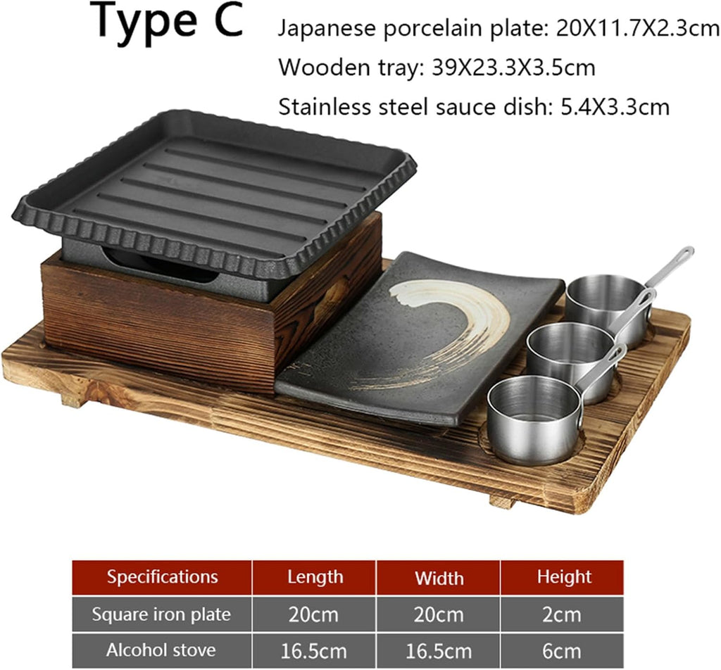 Portable BBQ Grill Korean Japanese Tabletop Barbecue Grill Charcoal BBQ Oven Alcohol Stove for Indoor Dining Table, Camping,C