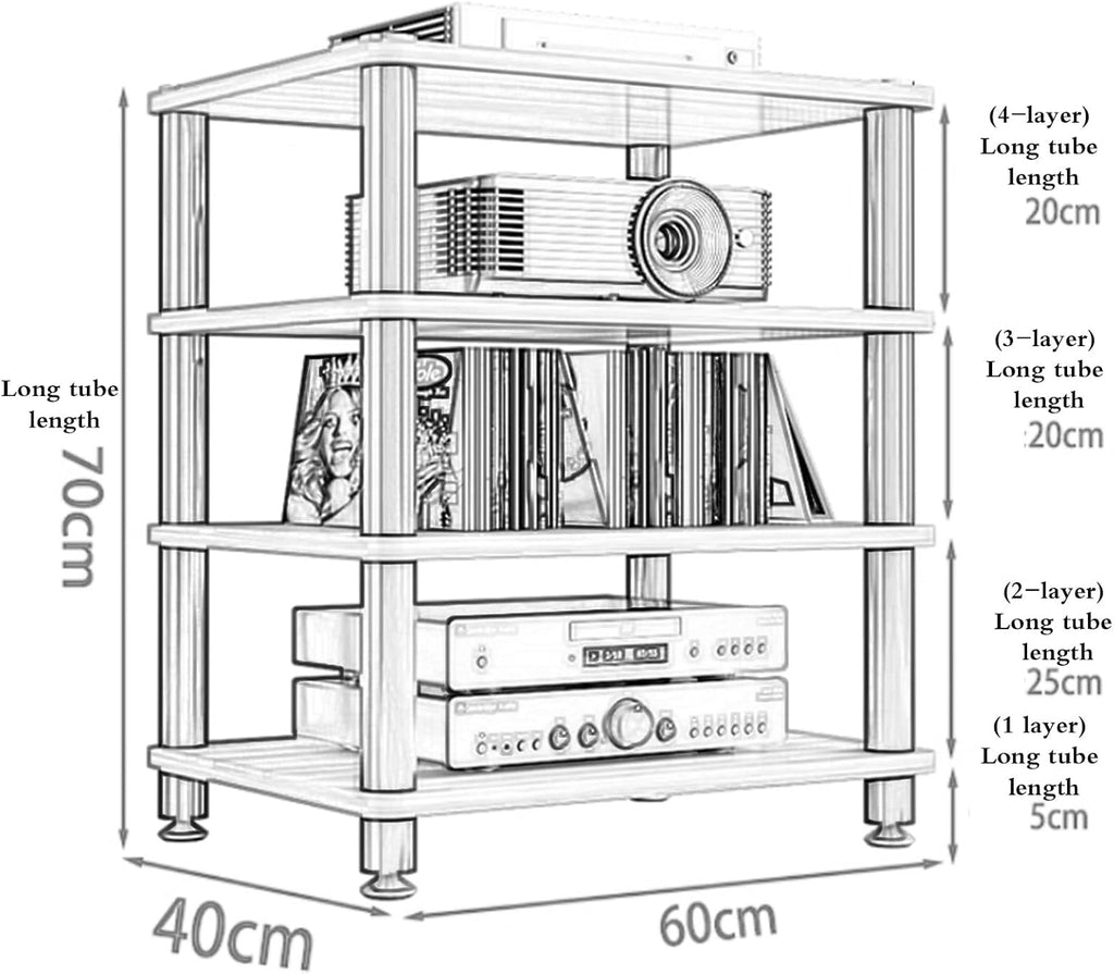 1/2/3/4 Layers Home Office Audio Equipment Stand, Multi-Functional Shelving Unit for Speakers Books, Storage Rack with Optional Tier Spacing(Brown,60 * 40 * 50cm(3Tier))