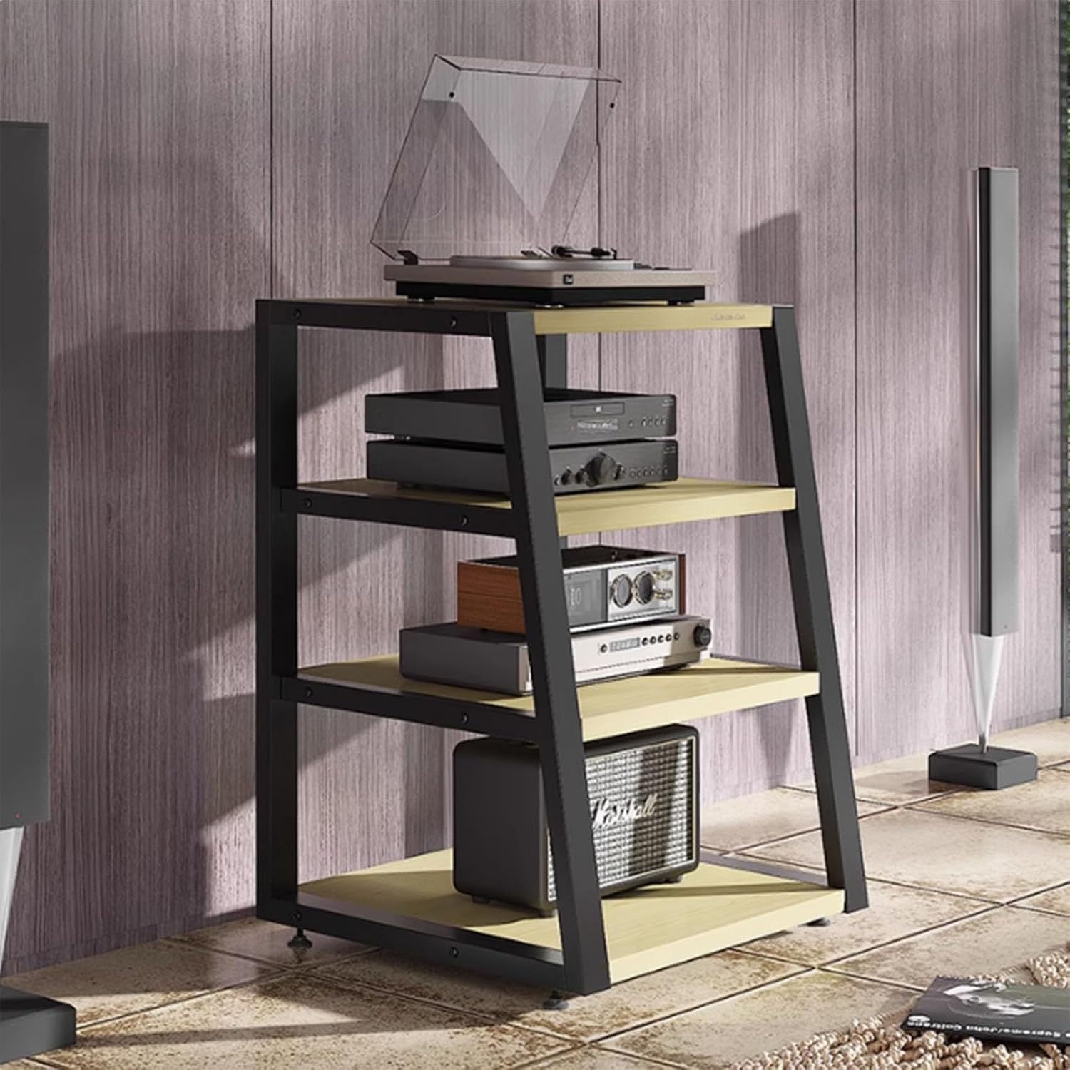 Amplifier Cabinet Rack, Audio Cabinet, Audio and Video Equipment Cabinet, Record Player Stand with Storage Rack, AV Media Stand, Corner TV Stand Media Storage Cabinet Audio Video Shelf, DVD Stand
