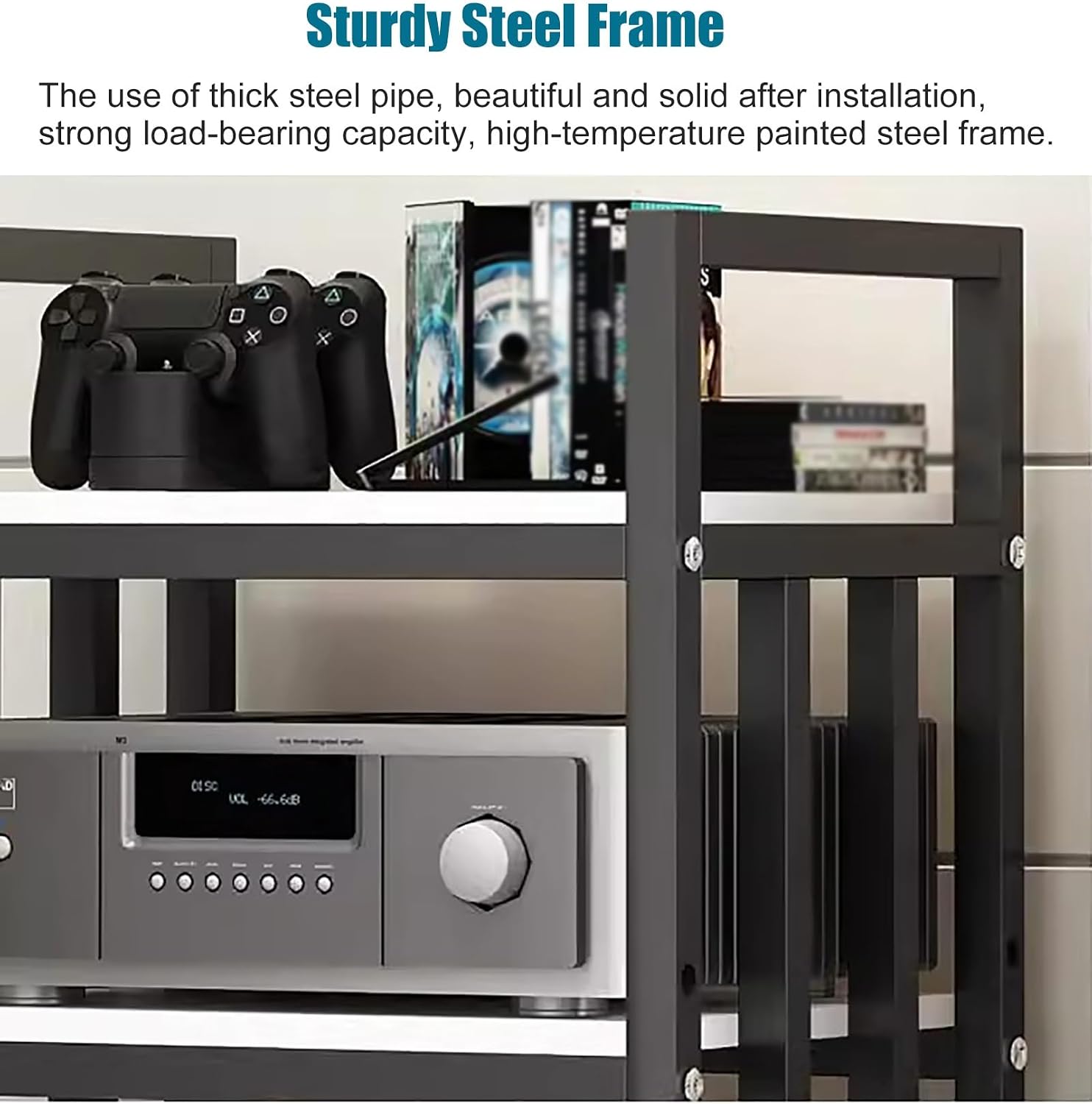 Home Office Living Room Stereo Component Cabinet Media Stand Freestanding, Modern Audiovideo Shelving 4 Shelf Unit Racks, Openended Electronics Equipment Shelf,White#4,50x40x100cm