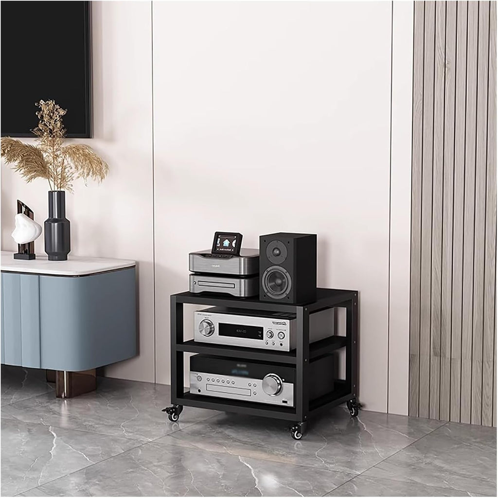 Rolling Audio Component Rack Tower Media Stereo Stand Equipment Shelf, Home Commercial Corner Entertainment Center, Stereo Shelf HiFi Audio Systems, 3 tier-49cm Tall
