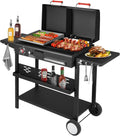 Propane and Charcoal Grill Combo, Gas Griddle Grill Combo Two Fuel BBQ Grills with Long Silicone Non-Slip Grill Gloves, Dual Fuel Lids and Side Shelves