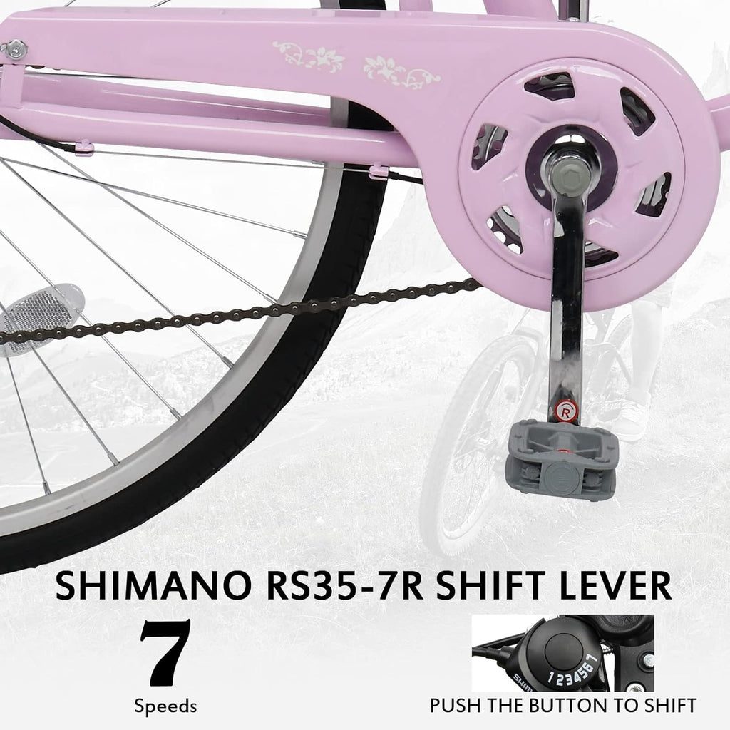 Ktaxon Women Bike 24/26 Inch Bicycles for Women, Beach Cruiser Bike with Premium Derailleur & Shift Lever, Adjustable Seat, High-Carbon Steel Frame and Excellent Welding Technology | Premium Derailleur, Shift Lever, Adjustable Seat