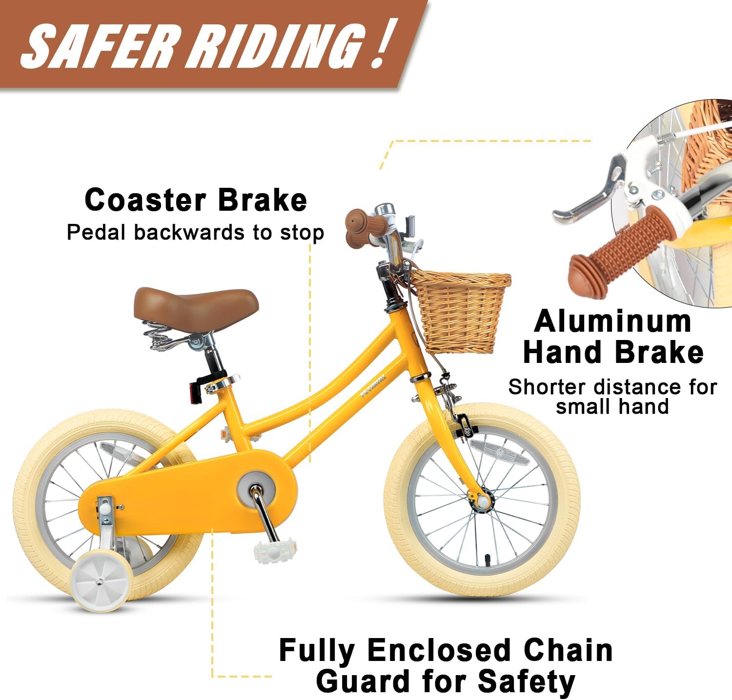 Petimini Vintage Kids Bike for Girls, 12–20 Inch Classic Bicycle with Wicker Basket & Bell, High Tensile Steel Frame, Training Wheels (12–18'), 85% Pre-Assembled, Retro Bike for Outdoor Riding