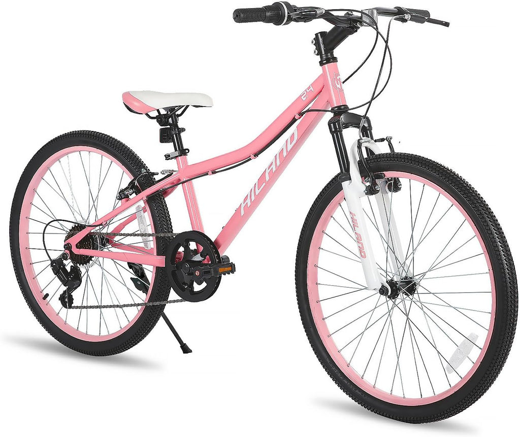 HILAND 24 Inch Kids Bike for Boy Girl Age 7-15 Year Old, Youth Mountain Bike, 7-Speed Kid's MTB Bicycles, Pink