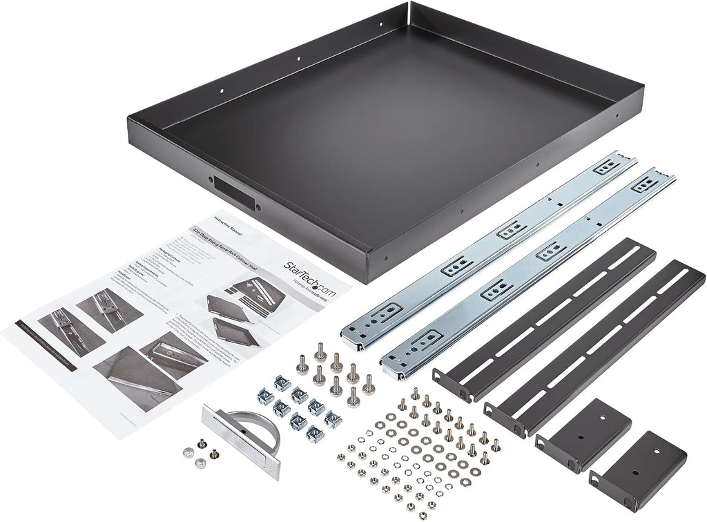 StarTech.com 1U Sliding Server Rack Mount Keyboard Shelf Tray, 55lbs (25Kg), 22in (55cm) Deep Steel Pull Out Drawer for Racks