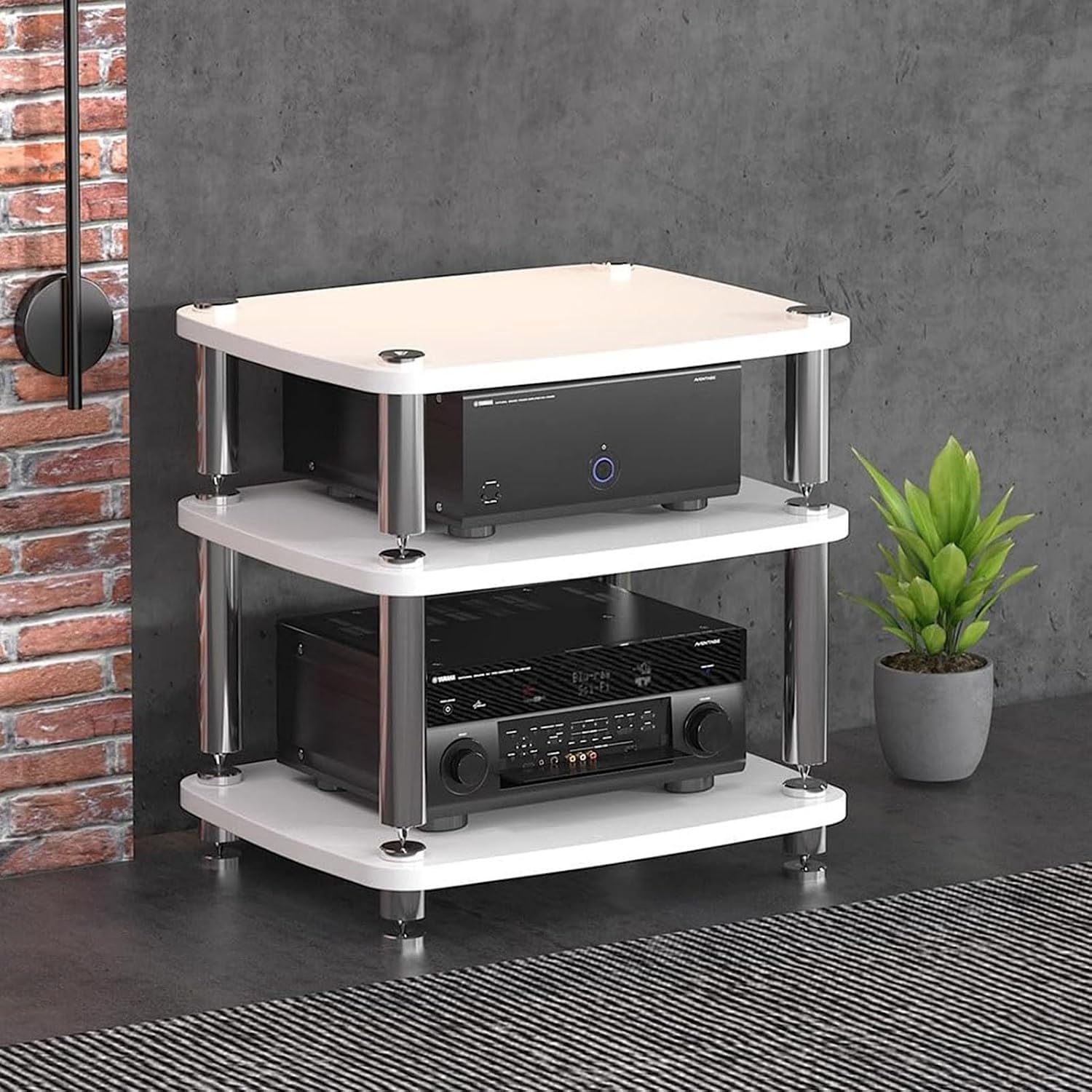 1/2/3/4-layer HiFi Audio Cabinet HiFi Stand Record Player MDF Stand, Audio Rack with Shock-Absorbing Feet Power Amplifier Shelf Equipment Cabinet, D,60 * 48 * 57cm(3Tier)