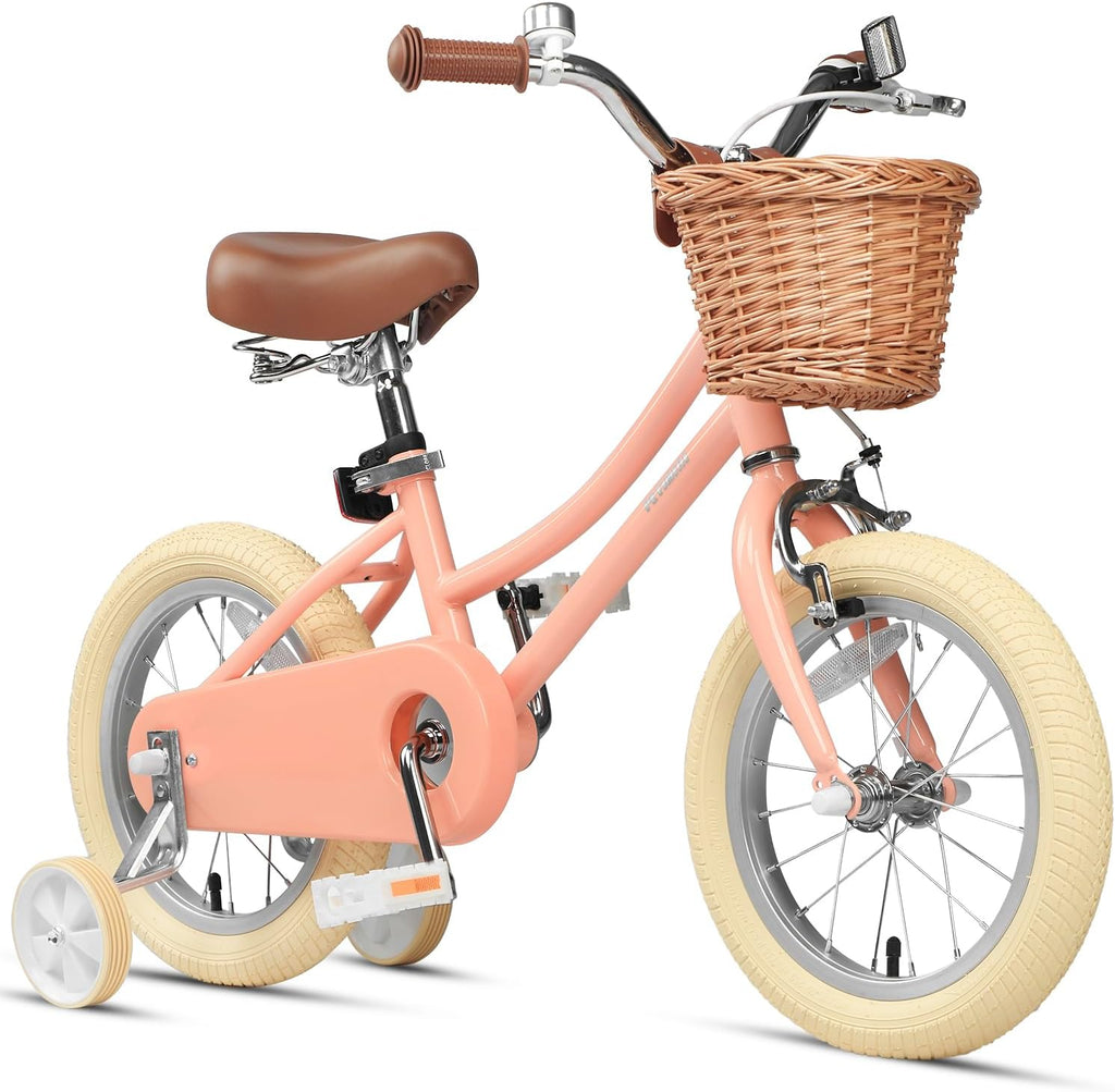 Petimini Vintage Kids Bike for Girls, 12–20 Inch Classic Bicycle with Wicker Basket & Bell, High Tensile Steel Frame, Training Wheels (12–18'), 85% Pre-Assembled, Retro Bike for Outdoor Riding