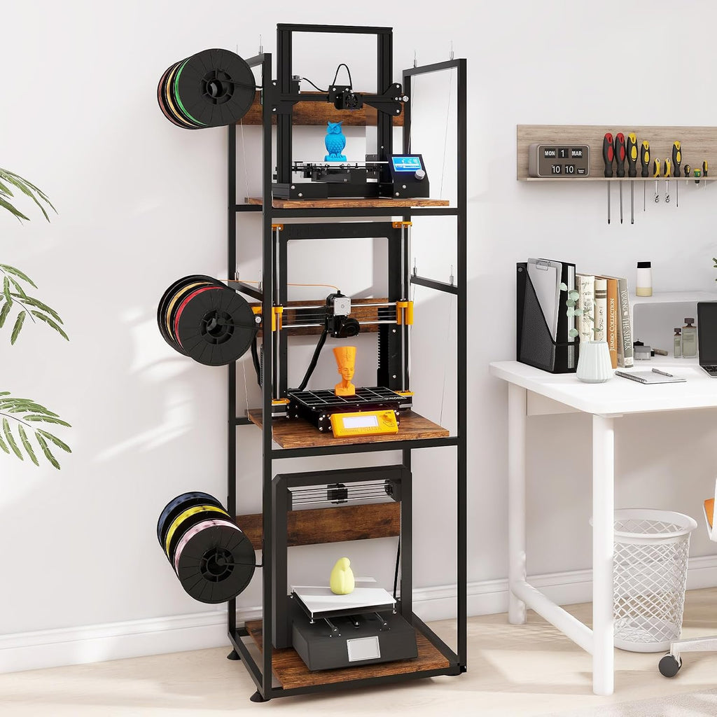 PUNCIA 3-Tier 3D Printer Stand with Filament Storage, Heavy Duty Workbench Rack – Compatible with FDM/SLA, Studio, Workshop, Office Use, Space-Saving Organizer for Multiple Filament Types