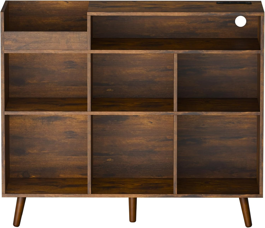 Cozy Castle Large Record Player Stand with Vinyl Storage Cabinet, Wood Turntable Table Open Shelf Holder Up to 500 Albums Cube Storage Organizer for Living Room, Office, Rustic Brown