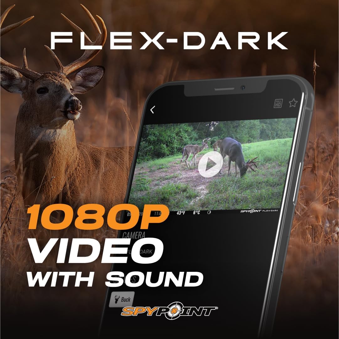 SPYPOINT Flex-Dark Cellular Trail Camera, 40MP Photos, 1080p Video + Sound, No-Glow Game Camera, Hunting Night Vision, Motion Activated,100ft Detection, No WiFi Needed Trail Cam