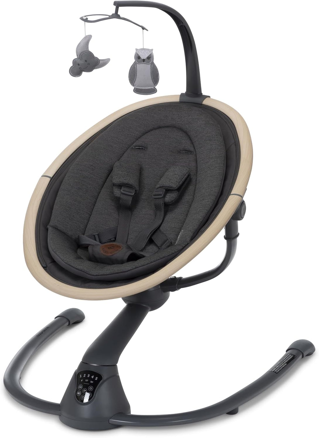 Maxi-Cosi Cassia Smart Baby Swing for Infants, Portable Foldable Swing with Music, 360 Rotation, 5 Speeds, 12 Melodies, EcoCare Fabric, Auto Motion Sensor, 2 Reclines, Classic Graphite
