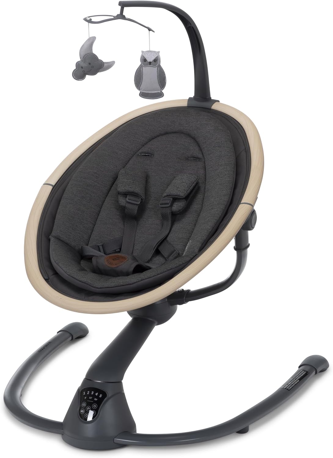 Maxi-Cosi Cassia Smart Baby Swing for Infants, Portable Foldable Swing with Music, 360 Rotation, 5 Speeds, 12 Melodies, EcoCare Fabric, Auto Motion Sensor, 2 Reclines, Classic Graphite