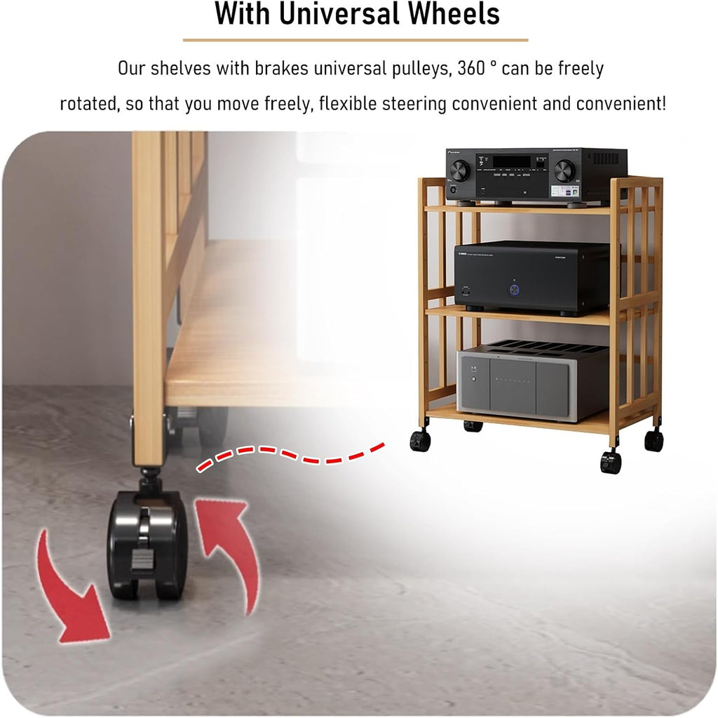 Hifi Racks And Stands 2 3 4 5 Tier, Audio Component Rack Tower Media Stereo Stand Equipment Shelf With wheels, Adjustable Stereo Component Rack System Cabinet for Home/ Commercial(Style 2,53cmx60cm/21