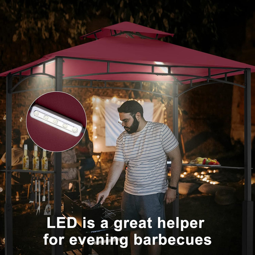 ABCCANOPY 8x5 Grill Gazebo - Outdoor BBQ Canopy Shelter with Led Light for Patio Backyard Grilling (Burgundy)