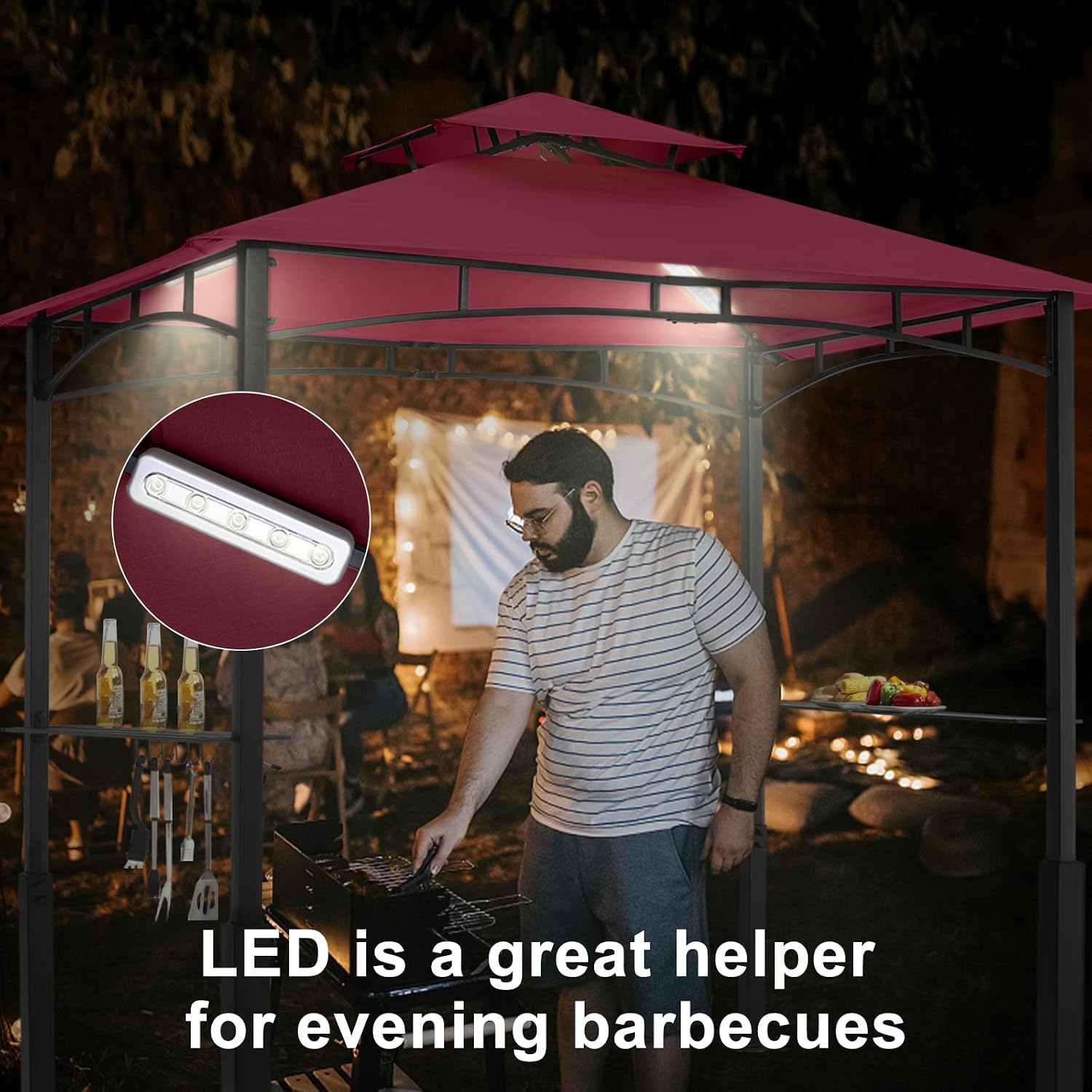 ABCCANOPY 8x5 Grill Gazebo - Outdoor BBQ Canopy Shelter with Led Light for Patio Backyard Grilling (Burgundy)