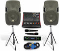 MUSYSIC Portable PA System with Wireless UHF Microphone, 15' 2000W Passive PA Speakers, Party, DJ Speakers, 6 Channel Audio Mixer, 1200W Speaker with Wireless Microphone, Complete Kit w/Stands