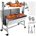 Stainless Steel Rotisserie Grill with Back Cover Guard, 25W Motor Small Pig Lamb 37 Inch BBQ Charcoal Rotisserie Roaster Grill for Camping Outdoor Kitchen, 132LBS Capacity