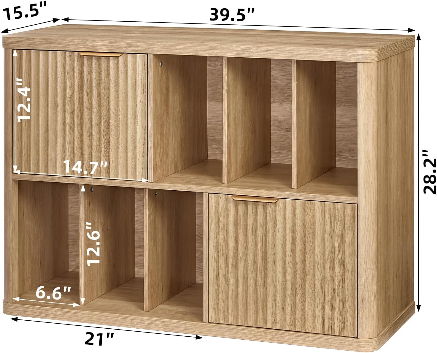 LEYAOYAO Large Record Player Stand with Vinyl Storage Up to 450 Albums, Wood Fluted Boho Record Storage Accent Cabinet, Modern Stereo Media Cabinets, Wide Turntable Stand for Living Room, Natural Oak