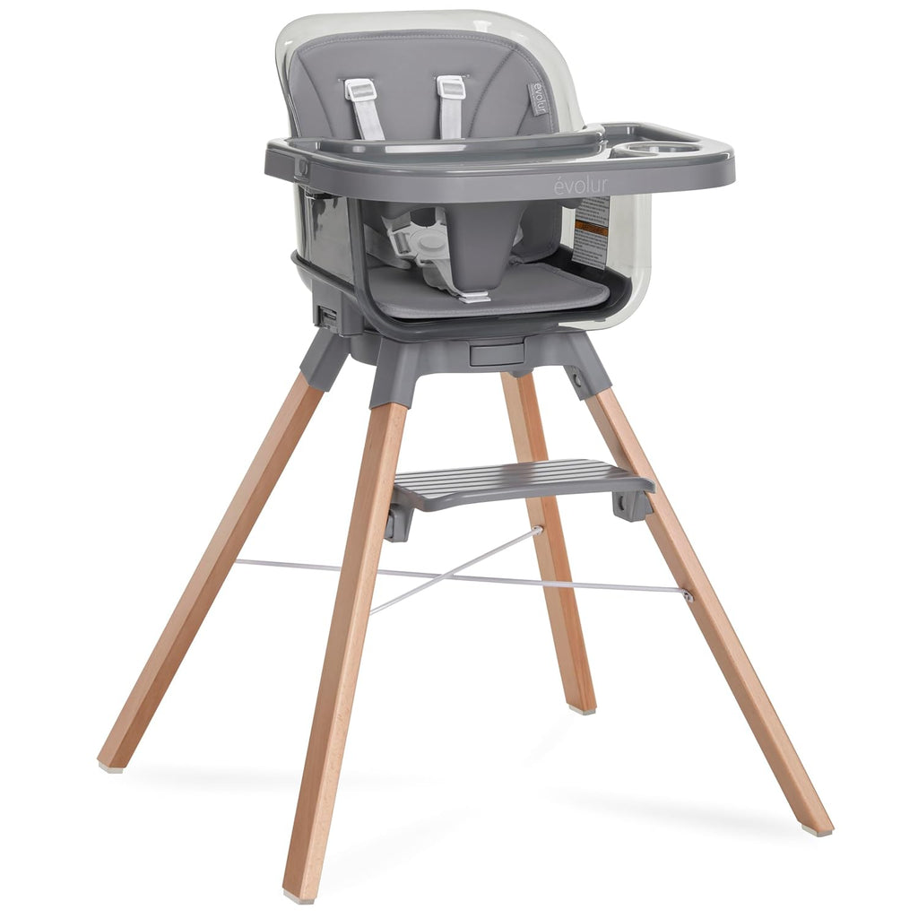 Evolur 360° Bloom Highchair, Rotating, Convertible Baby Feeding Chair with Adjustable Height, Removable Tray, Easy to Clean, Stylish & Space-Saving for Newborns & Toddlers - Storm Gray