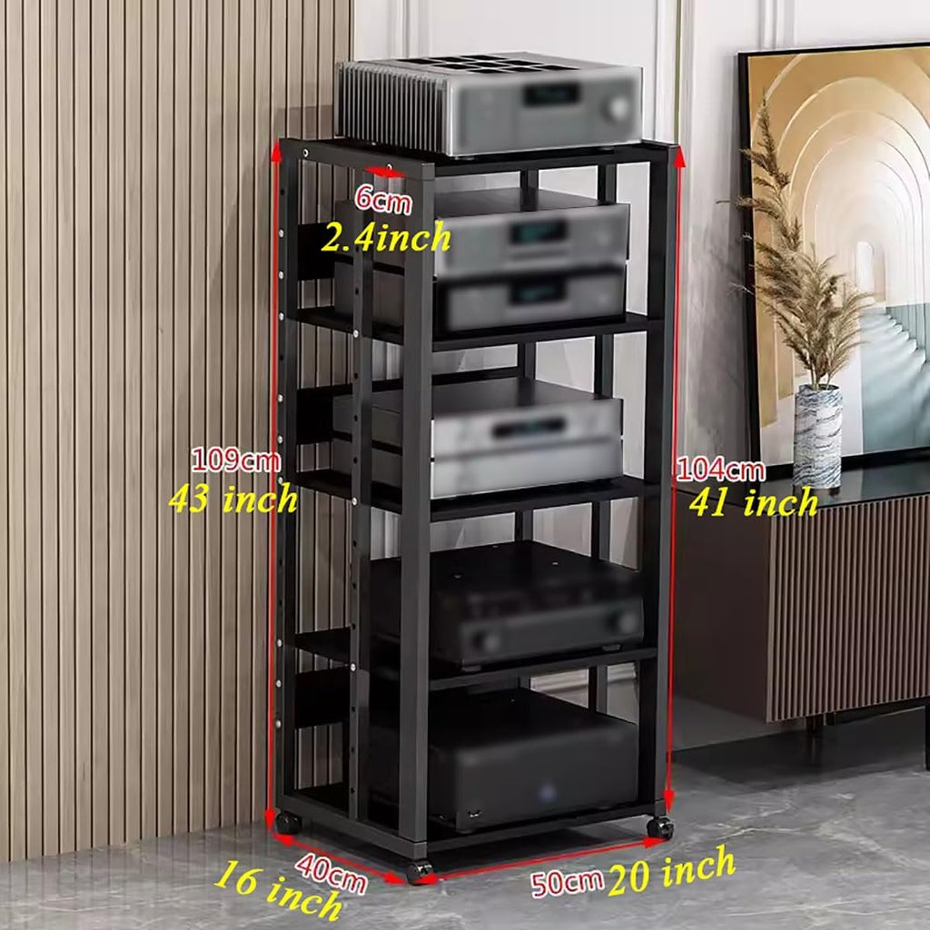 HiFi Rack 5 Tier Corner Media Storage Tower Rack, Movable Audio Video Shelving Record Player CD DVD Cabinet Furniture Unit Game Equipment Console Entertainment Center Shelf For Home/Office/Theater/C