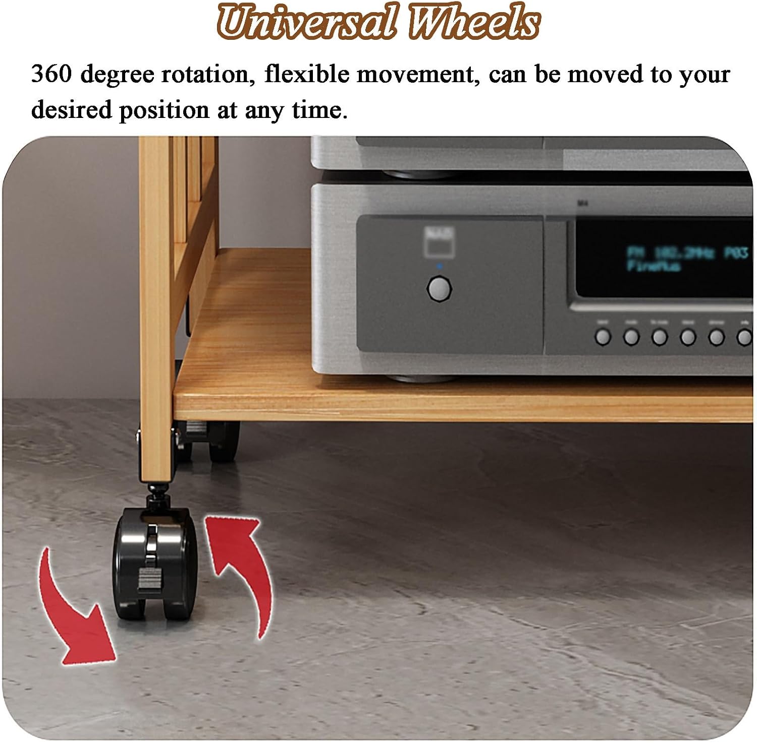 Rack AV Shelf Media Storage Cabinet, Stereo Equipment Storage Racks and Stands, Mobile Audio-Video Shelving with Wheels, Adjustable Audio Video Shelving