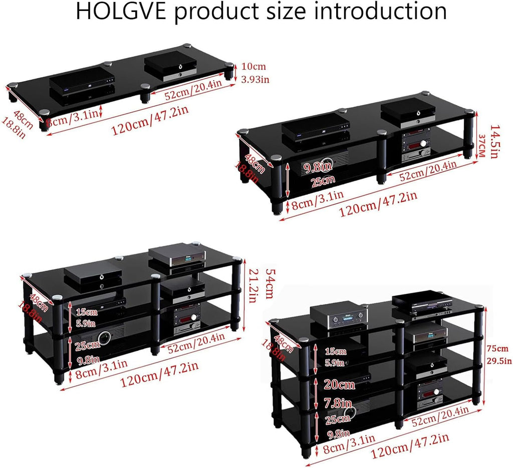 AV Media Stand, Audio Rack with Shock-Absorbing, Stereo Cabinet Corner Component Cabinet, Power Amplifier Shelf Equipment, Large Capacity Space(White,1 Tier 120x48x10CM)