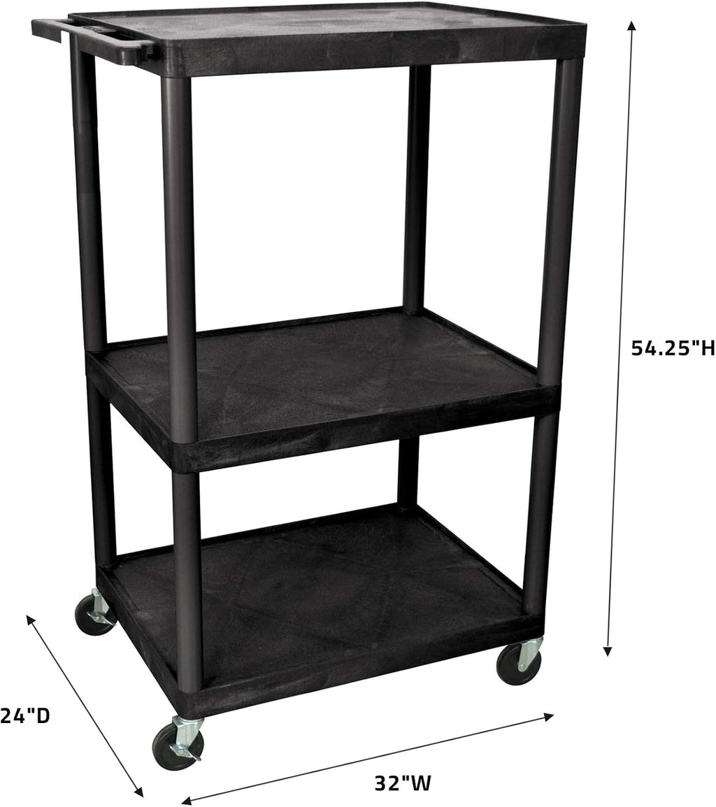 Luxor Multipurpose Rolling Audio/Video Presentation Utility Cart with 3 Large Shelves - Black
