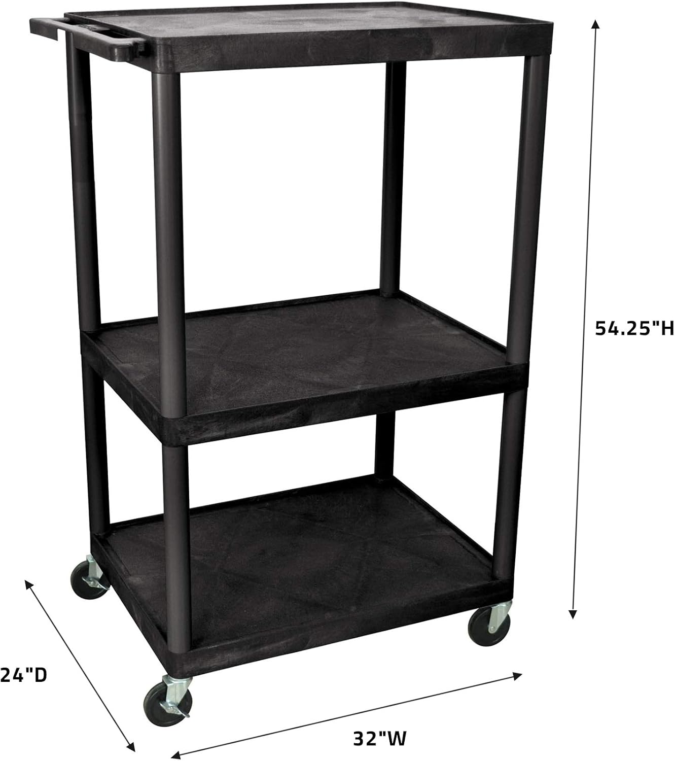 Luxor Multipurpose Rolling Audio/Video Presentation Utility Cart with 3 Large Shelves - Black
