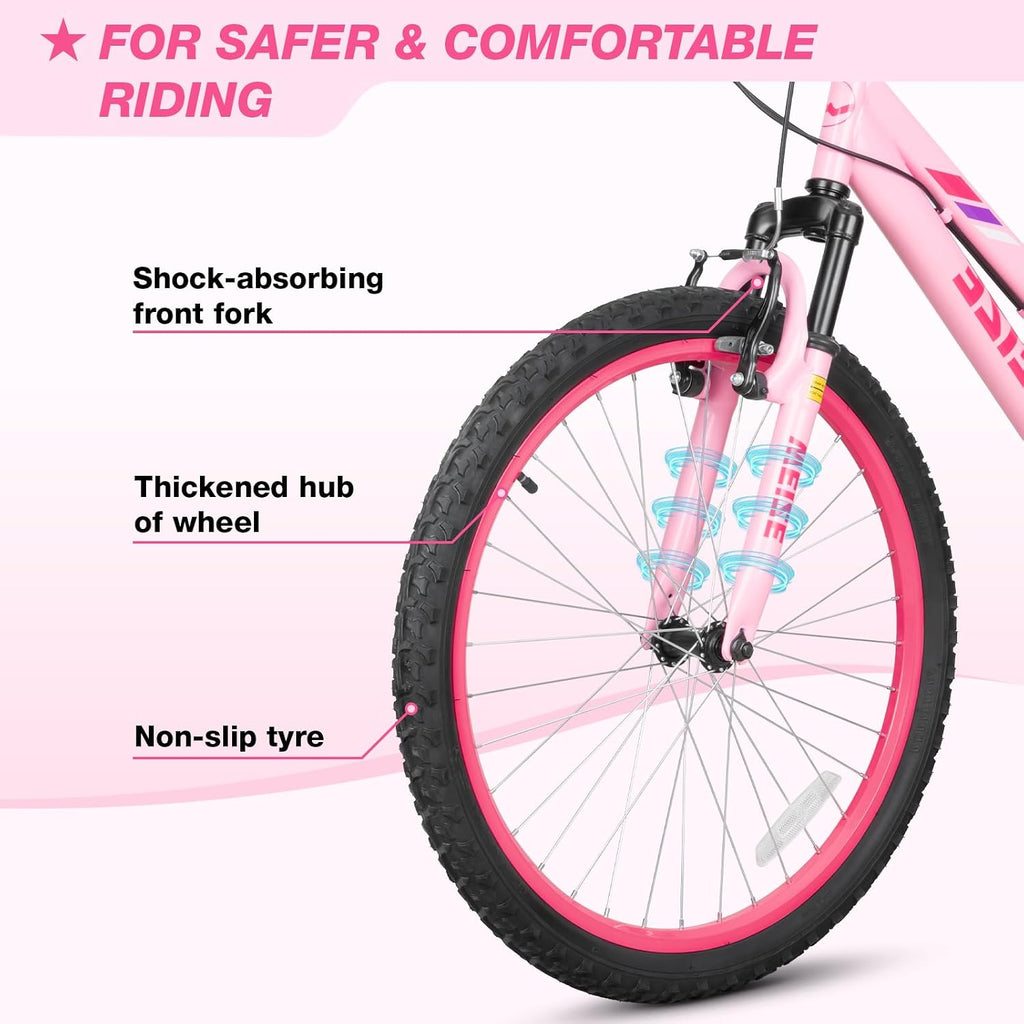 WEIZE 20 24 Inch Kids Mountain Bike,Kids Bike for Girls Age 6-14 Year Old,6 Speed Kid Bicycle with Front Suspension Fork,Adjustable Seat Height,High-Carbon Steel Frame,Ideal for Girl Adventurers