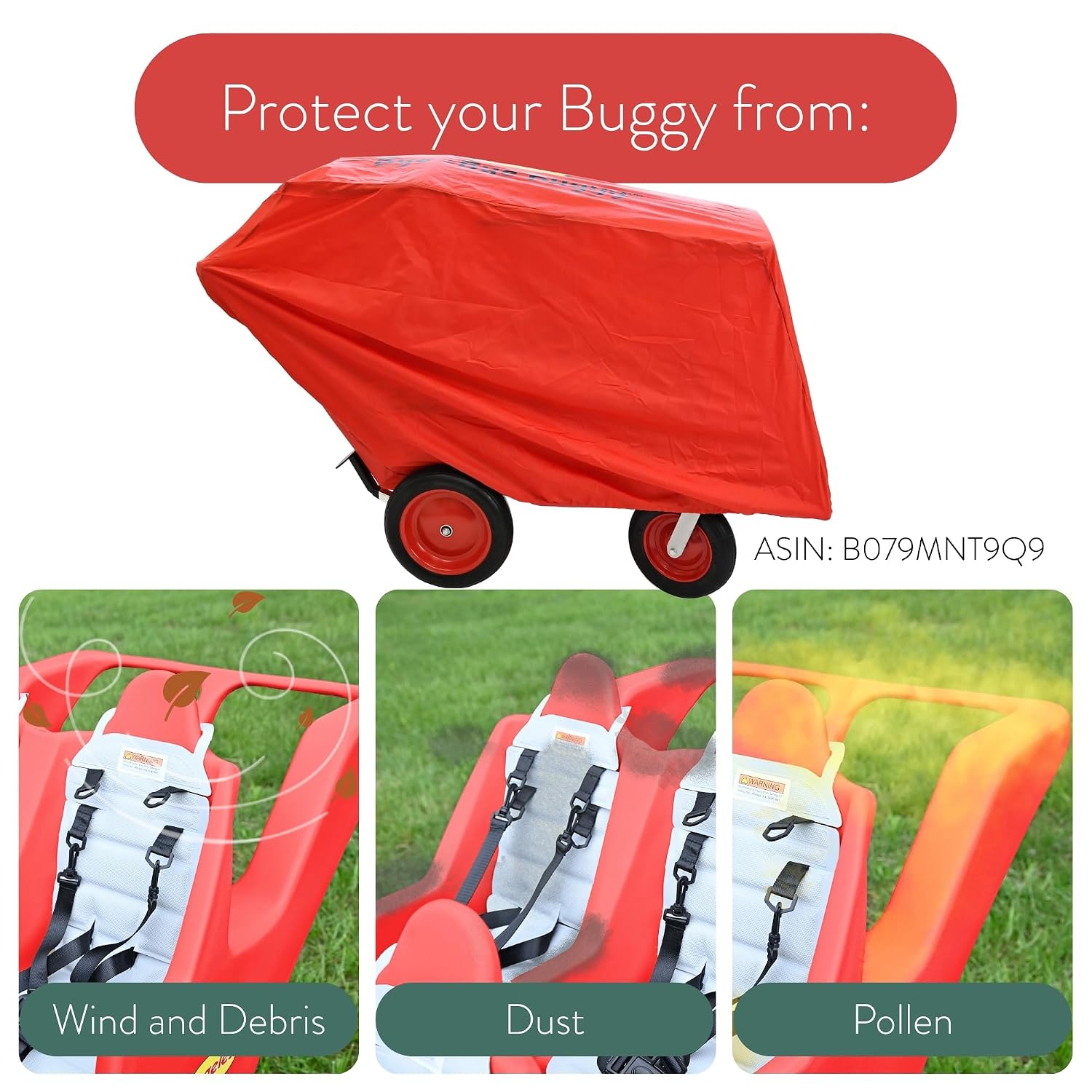 Angeles Bye Bye Buggy 4 Passenger Stroller, Sturdy Daycare Stroller with Fat Tires, Easy-to-Fasten Safety Buckles, Parking Brake, & 360 Pivoting Wheels, Red with Stripe Cushions