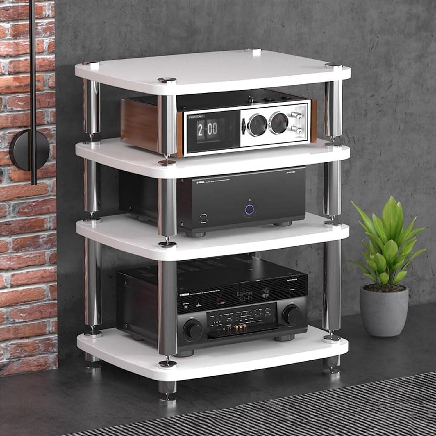 1/2/3/4-layer HiFi Audio Cabinet HiFi Stand Record Player MDF Stand, Audio Rack with Shock-Absorbing Feet Power Amplifier Shelf Equipment Cabinet, D,60 * 48 * 76cm(4Tier)