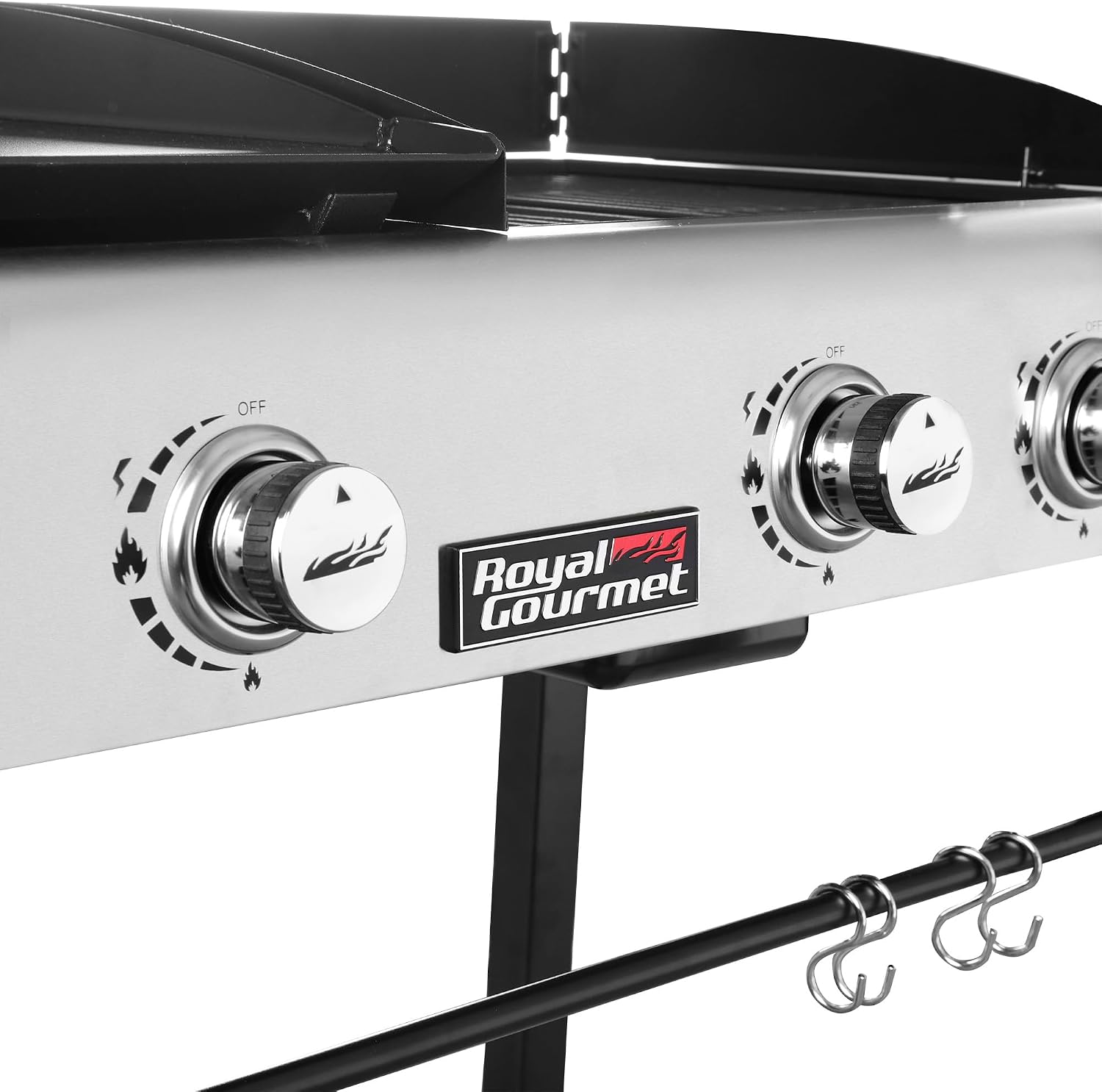 Royal Gourmet GD401C 4-Burner Propane Gas Grill and Griddle Combo with Cover, Griddle Grill Combo with 48,000 BTUs Output for Outdoor Cooking While Camping or Tailgating, Black & Silver