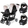Baby Trend Infant and Toddler Double Stroller & 2 Car Seat Combo, 3 Pc Set, Khaki - Portable and Lightweight Stroller Duo and Car Seat Travel System Tandem