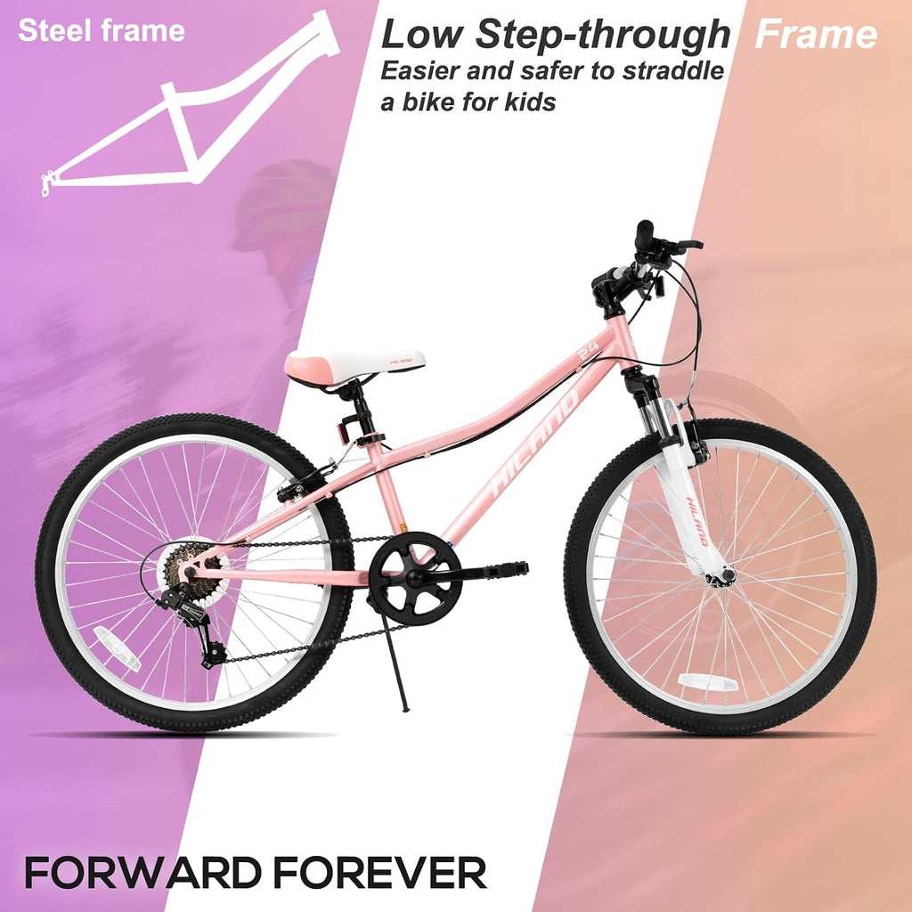 Hiland 20 24 Inch Mountain Bike for Kids Age 5 + Year Old, Front Suspension Fork Kids' Bicycles for Boys Girls Multiple Colors
