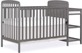 Dream On Me Anna 3-in-1 Convertible Full-Size Baby Crib & Changer with Storage in Steel Grey, GreenGuard Gold & JPMA, Pinewood, Converts to Day & Toddler Bed, 3 Mattress Heights, 1″ Changing Pad