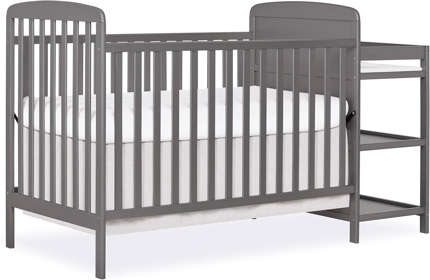 Dream On Me Anna 3-in-1 Convertible Full-Size Baby Crib & Changer with Storage in Steel Grey, GreenGuard Gold & JPMA, Pinewood, Converts to Day & Toddler Bed, 3 Mattress Heights, 1″ Changing Pad