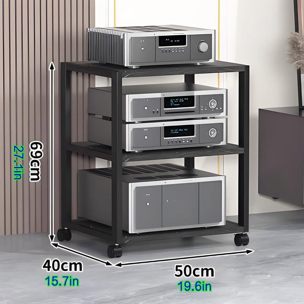 360° Rotating Audio Video Stand - Modern Stereo Media Rack Cabinet, Movable Storage Tower for Home Entertainment, Stylish White Design (50x40x)