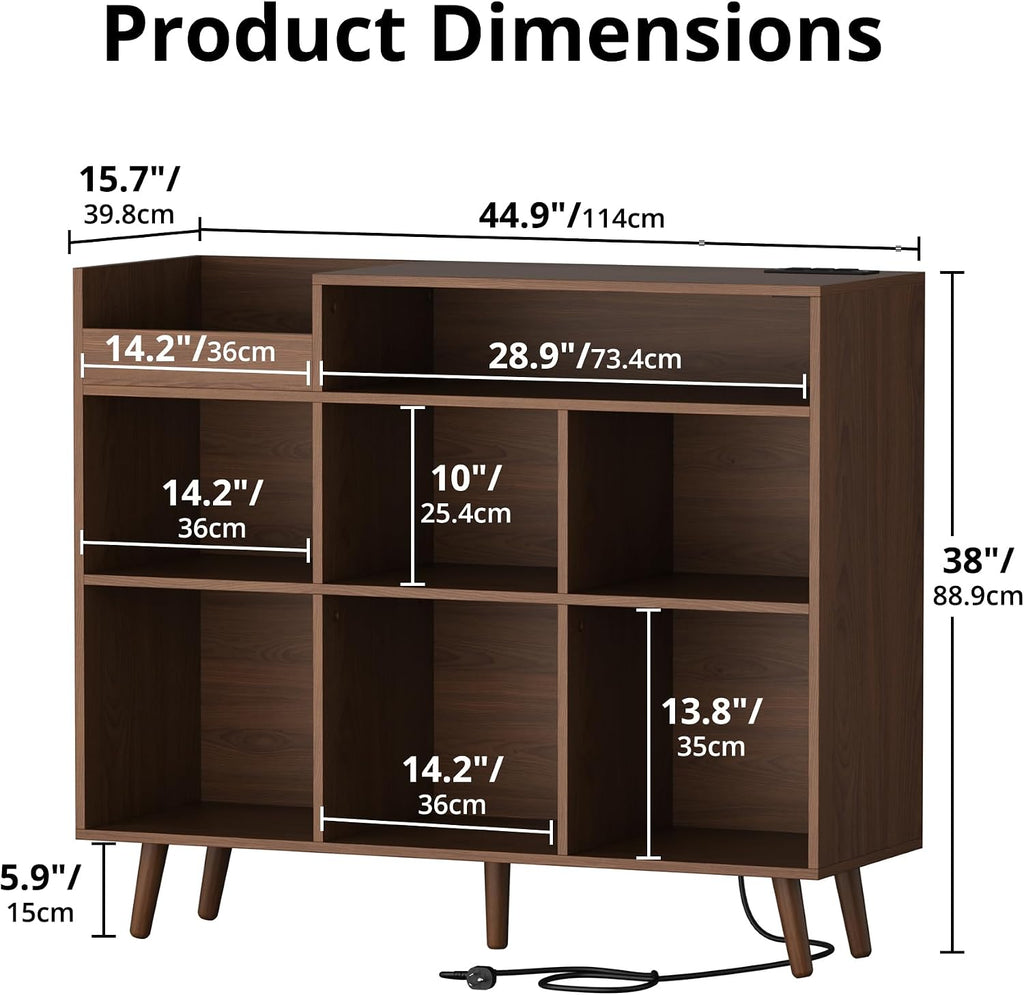 Cozy Castle Large Record Player Stand with Vinyl Storage Cabinet, Wood Turntable Table Open Shelf Holder Up to 500 Albums Cube Storage Organizer for Living Room, Office, Brown