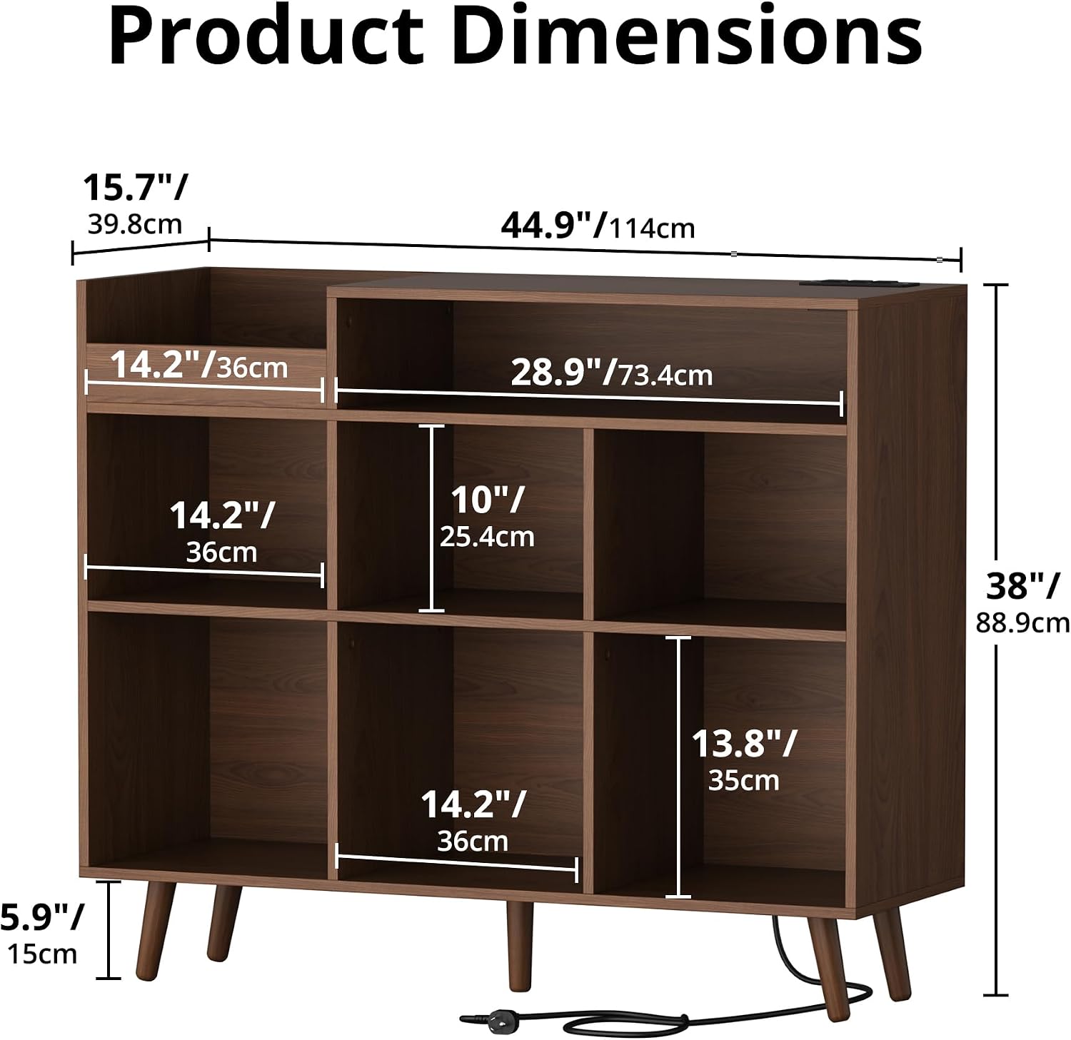 Cozy Castle Large Record Player Stand with Vinyl Storage Cabinet, Wood Turntable Table Open Shelf Holder Up to 500 Albums Cube Storage Organizer for Living Room, Office, Brown