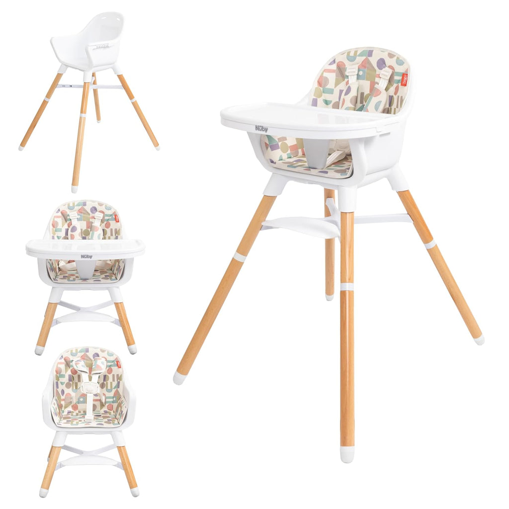 Nuby 4-in-1 Baby High Chair Seat with Removable Tray - 6+ Months to 3 Years - Adjustable Toddler Chair for Eating - Holds Up to 60 lbs - Geometric