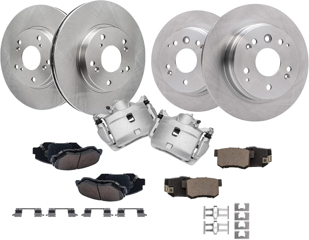 Detroit Axle - Front & Rear Disc Rotors Ceramic Brake Pads + Front Brake Calipers Replacement for 2003-2011 Honda Element - 10pc Set