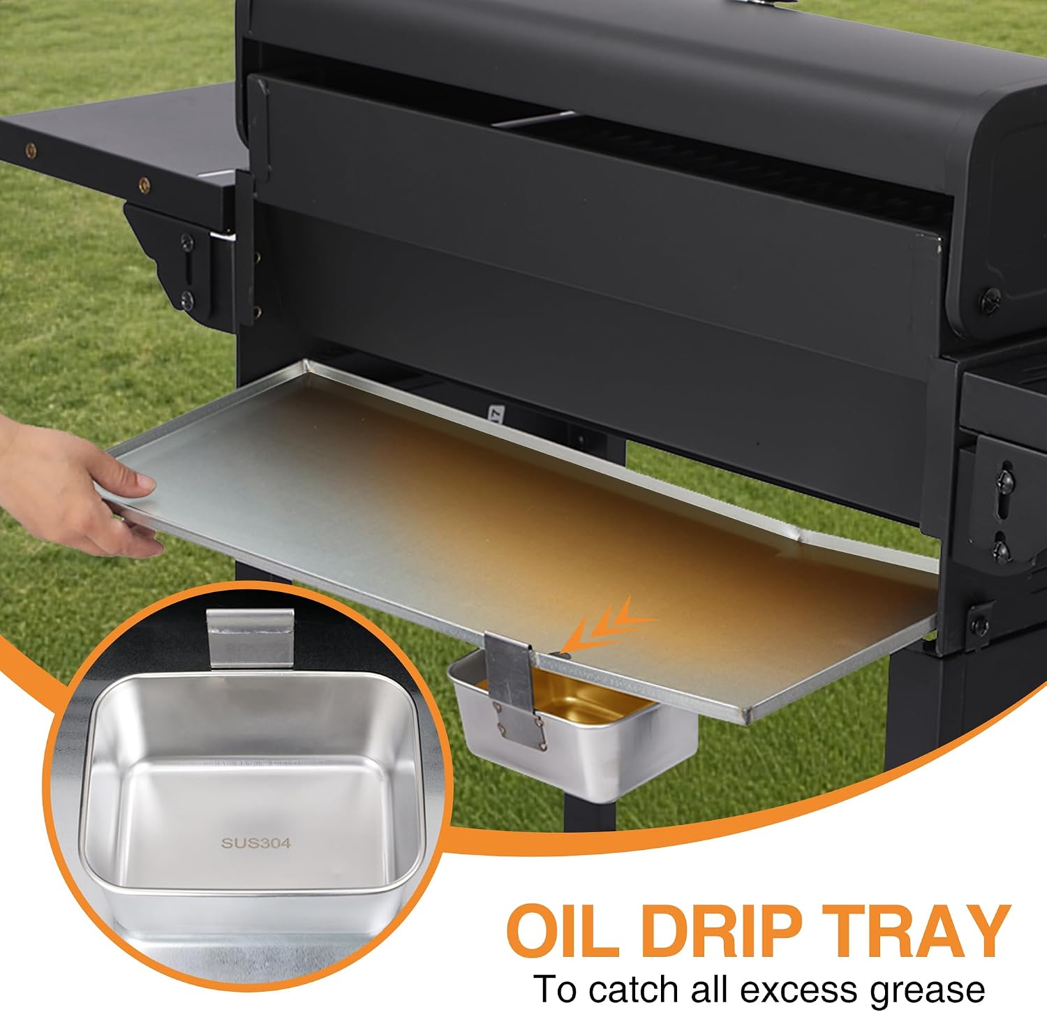 4 Burner Gas Grills Outdoor Cooking Propane Gas Grill BBQ Grill Portable Barbecue Grills with Cast Iron Grate, Pan and Folding Side Table 40000 BTU Output Easy-Clean