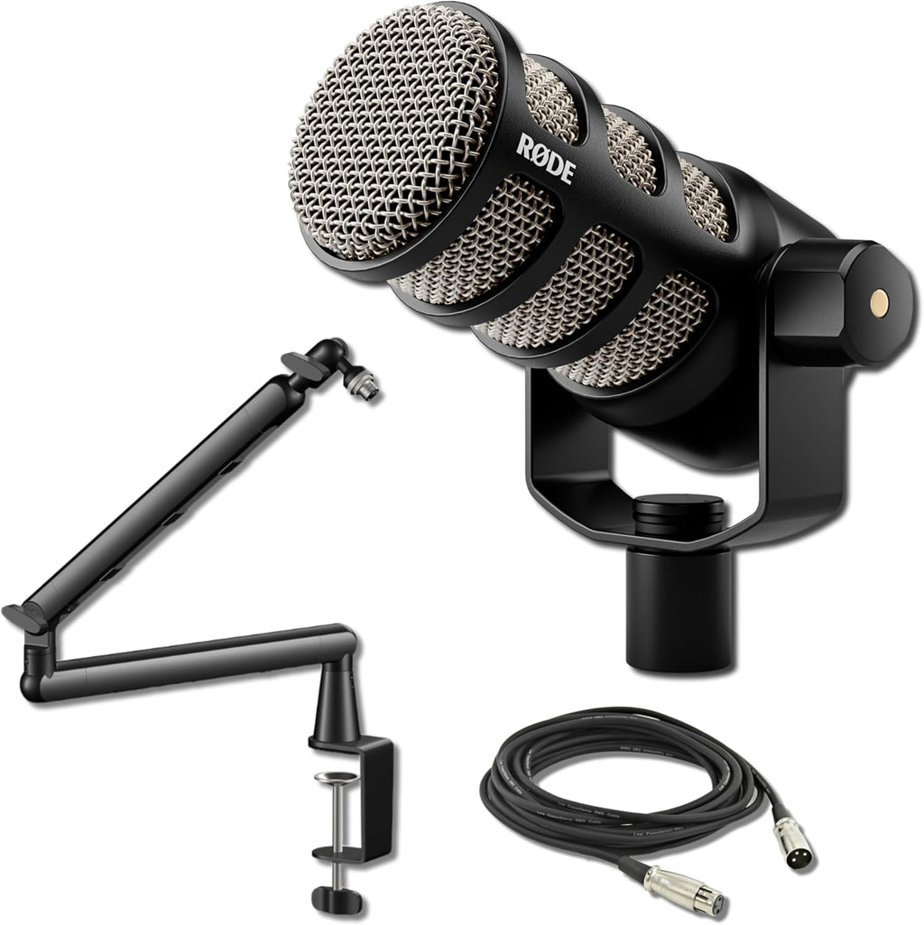 Rode PodMic Cardioid Dynamic Broadcast Microphone with Lowpro Microphone Boom Arm and XLR Cable