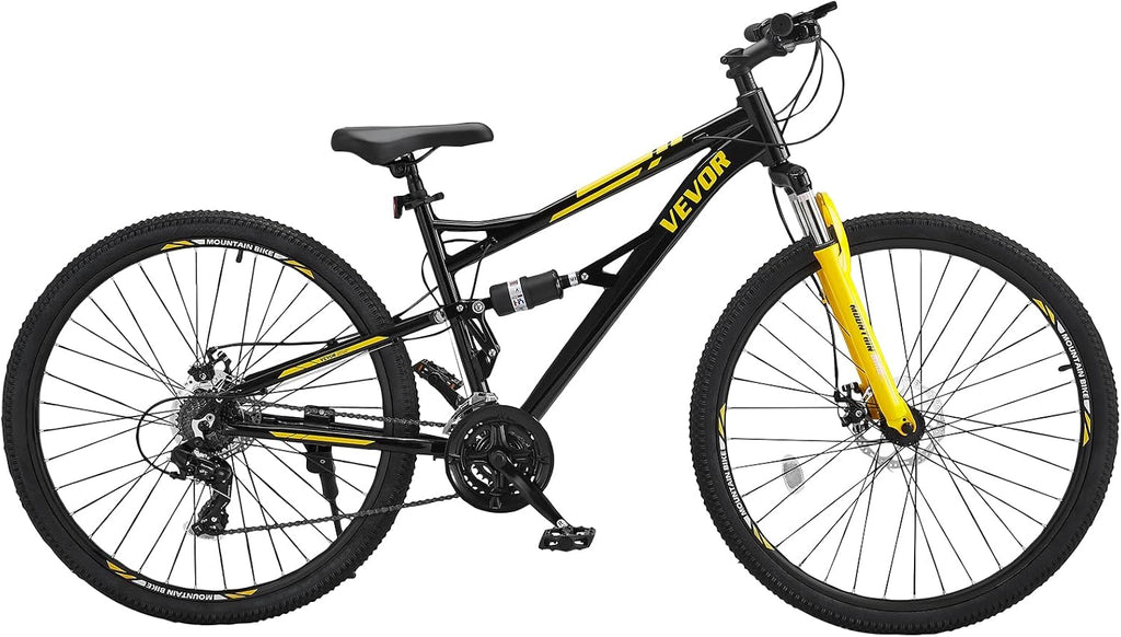 VEVOR Mountain Bike for Men/Women, 20'/26'/29' Sizes, 7/21/24 Speed Twist Shifting, Front or Dual Suspension, Dual Disc Brakes, Comfort Saddle, Sleek Colors