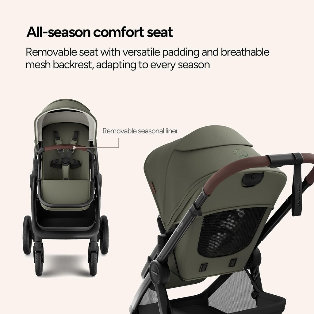 Mompush Ultimate 3 Baby Stroller, Premium Convertible Full-Size Stroller for Toddler to 50 lbs – 11.8' All-Terrain Wheels; Four-Wheel Suspension; Reversible Extendable Seat; One-Second Fold