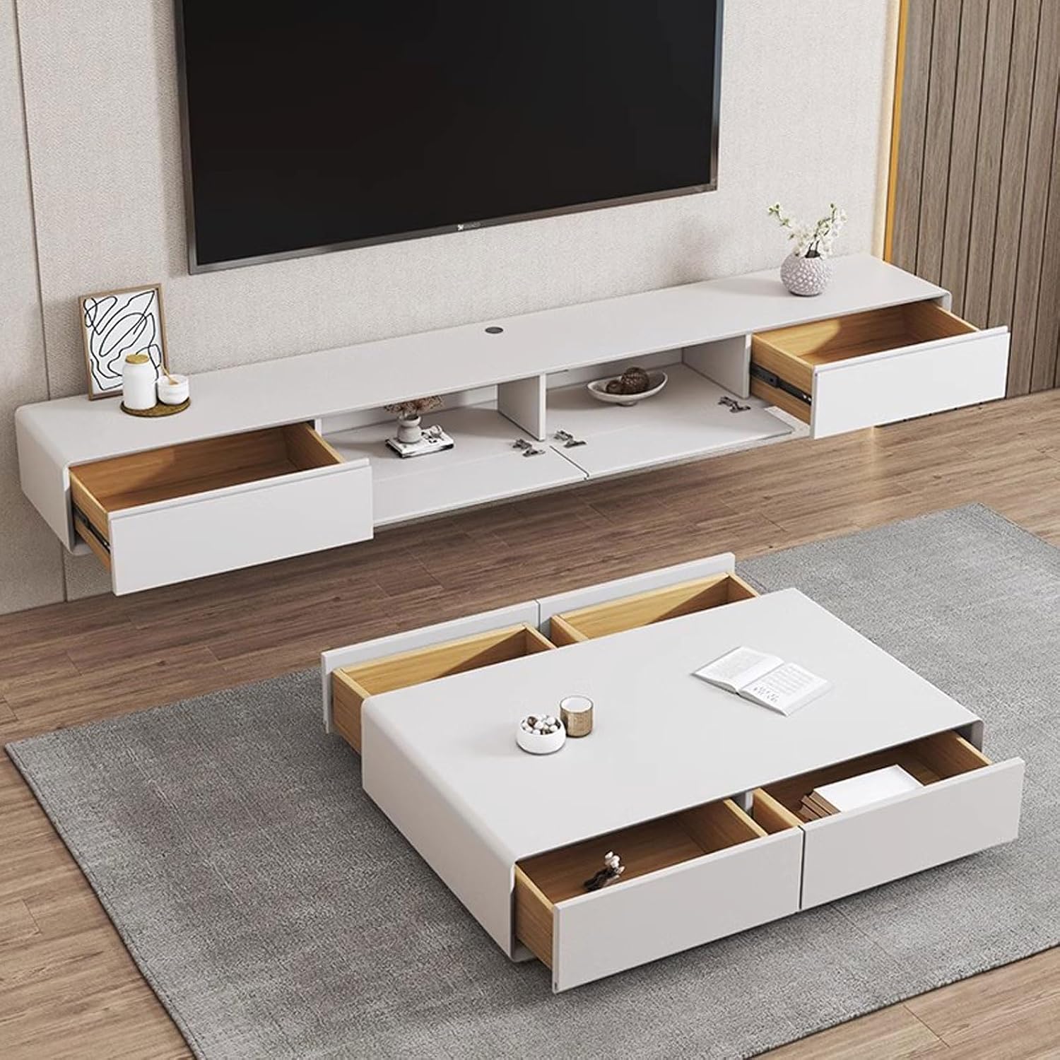 Wall Mounted TV Cabinet Floating Shelf Wall Shelf Home Entertainment Center TV Stands Media Storage Shelf TV Stands Audio-Visual Equipment Shelves with Drawer TV Background Wall Decoration Shelf