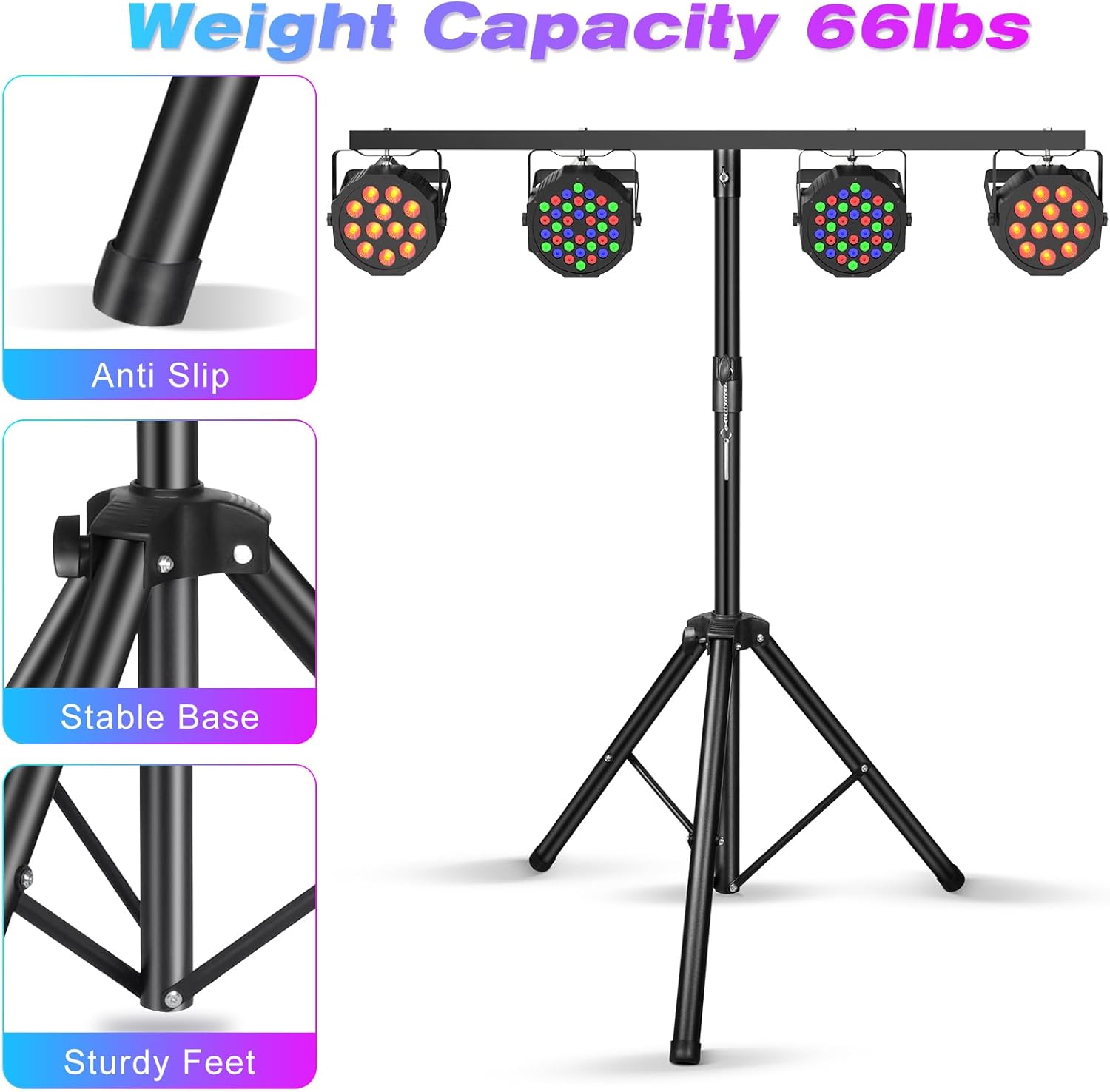 U`King Products Dj Light Stand, Light Stand Tripod, Pro Audio DJ Lighting Tripod, Affordable Metal Stand with Crossbar, T-Bar Lighting Stand (39-70 inch)-4Stand