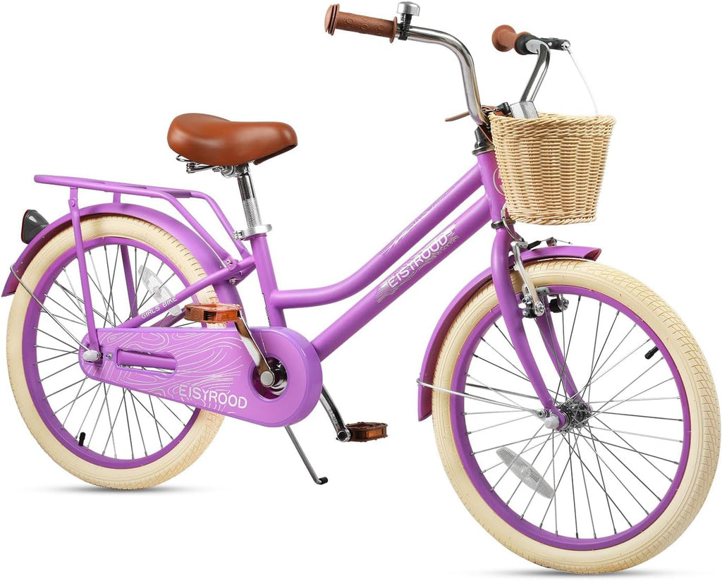 20 Inch Girls Bike, Single Speed Kids' Bicycles with Basket and Kickstand, Kids Beach Cruiser Bike for Girls, Adjustable Seat, Multiple Colors
